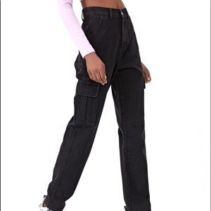 High waisted straight leg cargo jeans